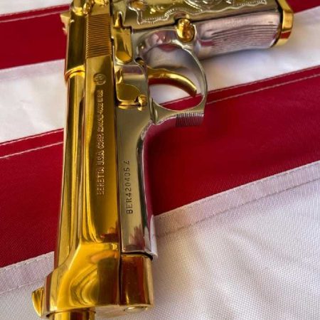 Gold Plated Beretta 92F with custom grips