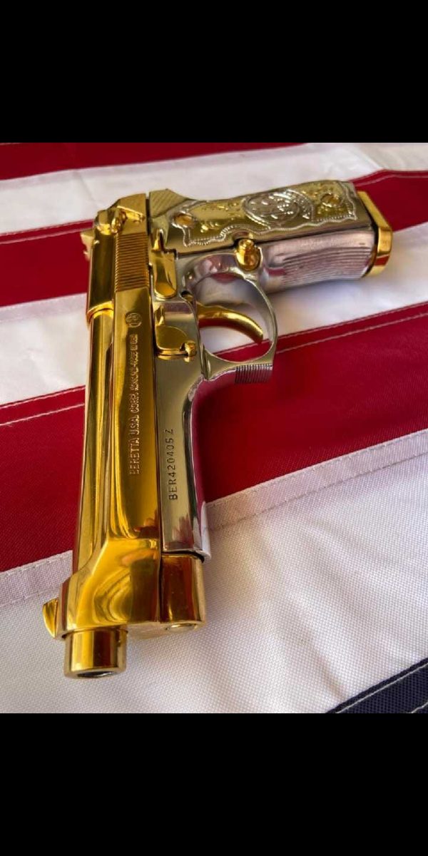 Gold Plated Beretta 92F with custom grips