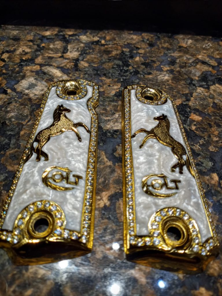 Custom White/Gold Grips for Colt 1911 American Golden Gun